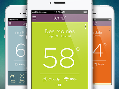 Weather App app des moines flat iphone iphone5 skillshare temperature weather white