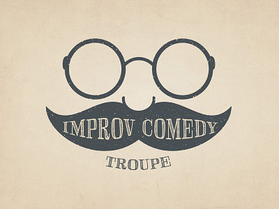 Improv Comedy Troupe blue brown comedy glasses group holiday improv mustache vintage
