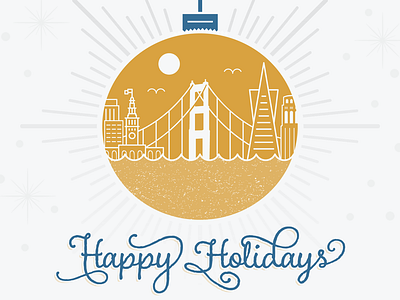 Happy Holidays! blue card christmas gold happy holiday lettering ornament san francisco