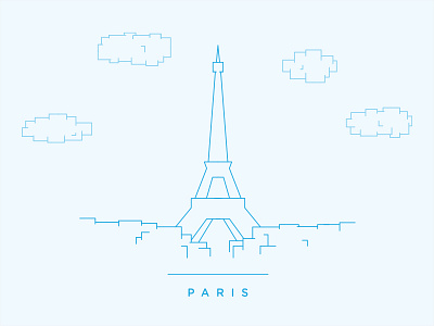 Paris Sketch blue clouds eiffel illustration paris tower