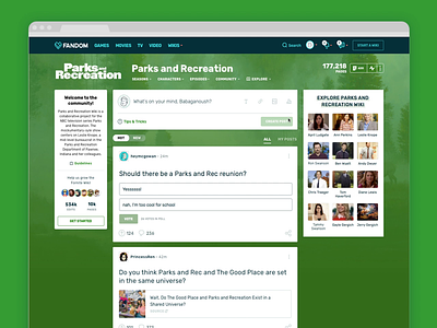 Feeds Contribution Experience Dribbble community contribution desktop fandom feeds image link new post parks and rec parks and recreation poll text wikia