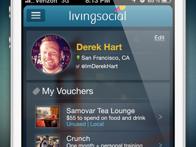 LivingSocial Profile Page Concept app ios iphone livingsocial profile san francisco ui design ux design