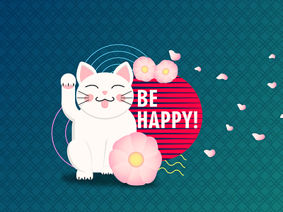 Maneki Neko cat flat flatdesign happiness happy illustraion illustration japan japanese japanese culture japanese style maneki maneki neko maneki neko manekineko minimal smile vector