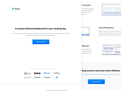 Torchy Pre-registration/Landing Page dashboard design development landing page logo signup page startup torchy ui ux