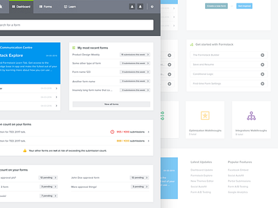 Dashboard Design active state application container dashboard formstack links overview tables ui uiux ux warning