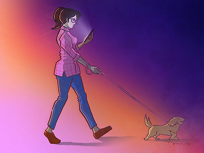 My sister walking her dog dog drawing illustration
