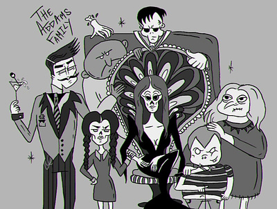 The Addams Family illustration @blacknwhite @oldmovie @vintagestyle @wacomintouspro art creepyillustration design flat illustration illustrator type