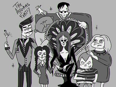 The Addams Family illustration @blacknwhite @oldmovie @vintagestyle @wacomintouspro art creepyillustration design flat illustration illustrator type