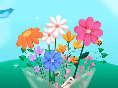 Bouquet animation art bouquet design drawing flower flowers graphic design illustration landscape vector