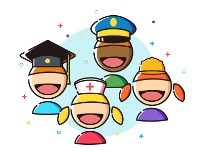 different jobs illustration nurse police student