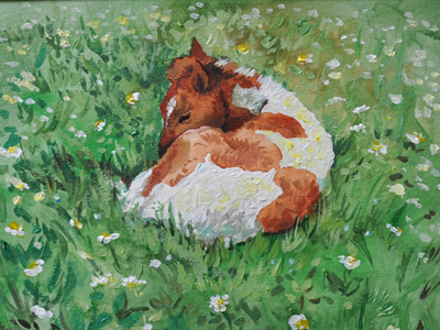 Green Grass acrylic cute filly grass horse paint watercolor