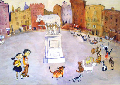 I will go to live with cats cat character cute drawing italy watercolor