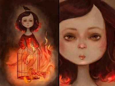 Phoenix bird burn cage fire flame girl gothic phoenix sad