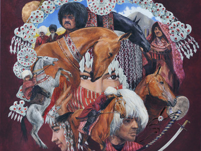 Akhal Teke acrylic akhal teke asia boy canvas equestrian girl horse nomad turkmen