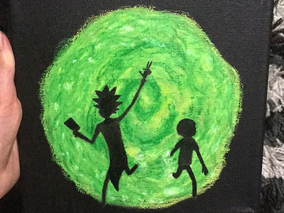 Rick and morty canvas art drawing green oil pastel painting portal rick and morty rickandmorty