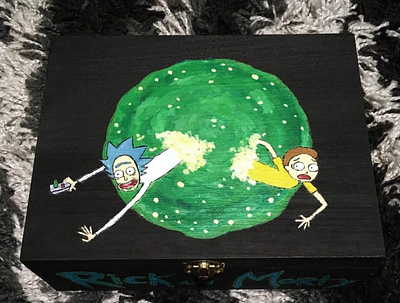 Rick and Morty custom box art acrylic acrylic paint acrylic painting acrylics black box green portal rick and morty rickandmorty wooden