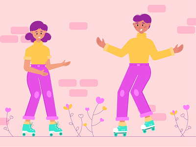 Couple Roller Skating flat illustration illustration illustration art lifestyle lifestyle illustration vector vector illustration web illustration