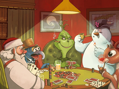 The Game christmas christmas card christmas vacation design frosty gonzo greeting card grinch illustration nightmare before christmas poker rudolph santa watercolor