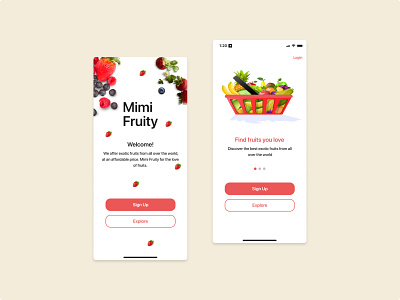 Two screens from Mimi fruity exotic fruit app app design ui ux