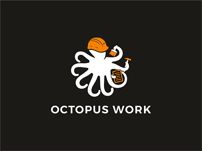 octopuswork branding construction design flat logo octopus tentacle vector work worker