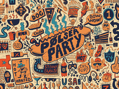 Pølser Party american americana denmark grunge ink invitation party pattern pen photoshop poster punk