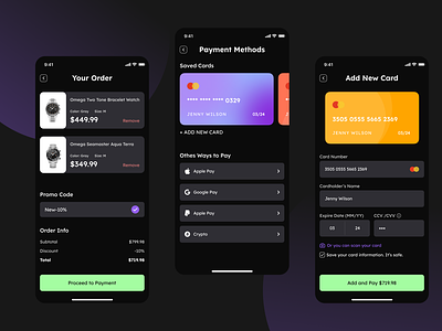 Daily UI 002 - Credit Card Checkout add new card black cards cards gradien credit card form mobile mobile first order order mobile payment promo code ui ui daily ui mobile ux ux ui