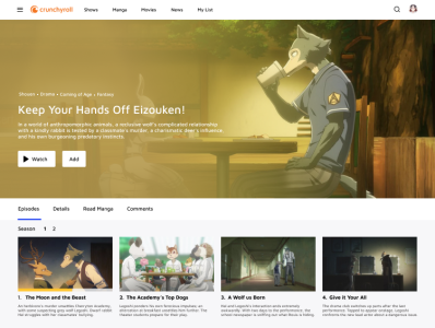 Crunchyroll redesign- Show page branding minimal ui ux web