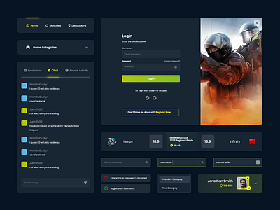Gaming UI Components adobe xd cards chat components design gaming interface login research tabs ui ux uxdesign web design website