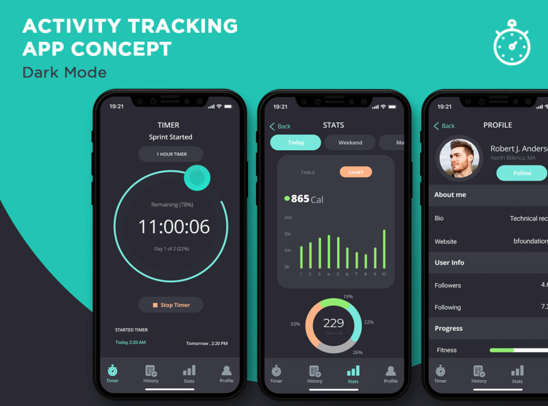 Activity Tracking App UI by A.N on Dribbble