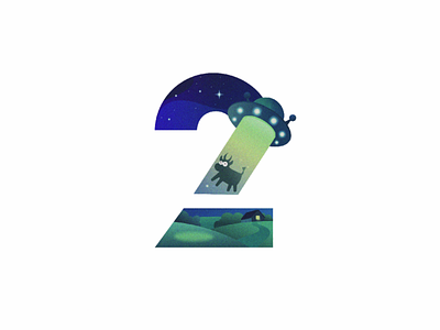 2 for 36 Days of Type 2 36daysoftype cow farm illustration night numbers scene stars typogaphy ufo ufo cow vector vector illustration