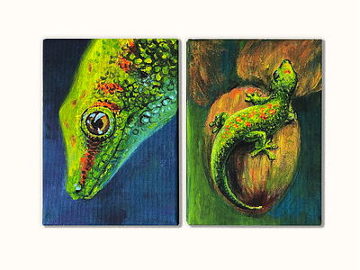 Lizards acrylicpainting acrylics canvas gecko green illustration lizard painting