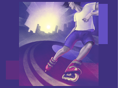 Rollerskating boy city digital illustration digital painting digitalart illustration procreate purple roller rollerskate