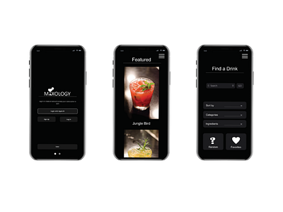 Mixology App adobe app branding design drink minimal mixology mockup typography ui ux xd