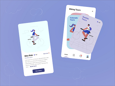 Biking Tours App Design adobe illustrator adobe xd app artboard bicycle colorful design dribbble flat illustrator ilustration minimal presentation design traveling ui ux ux design vector