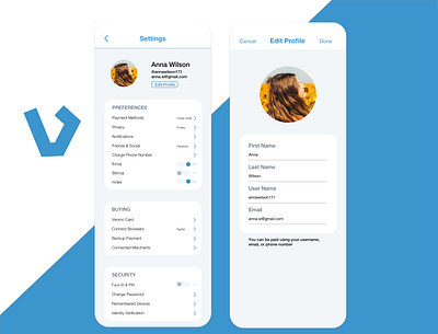 Venmo Setting Page blue finance settings ui ux venmo