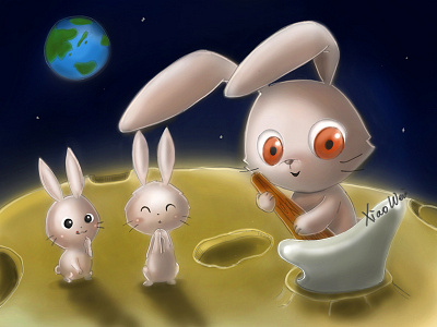 happy moon festival animal drawing earth festival happy illustration moon rabbit