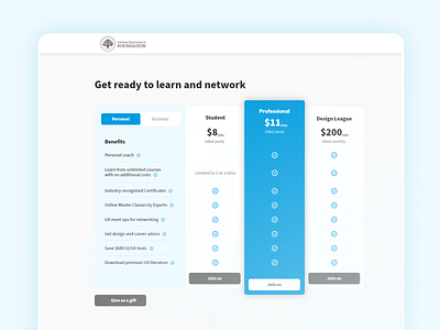 Pricing Table for Interaction Design Foundation design minimal ui ux web