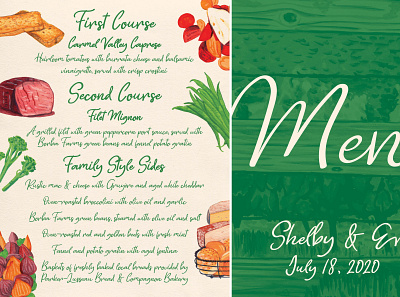 Wedding Day Dinner Menu design gouache illustration menu painting print wedding