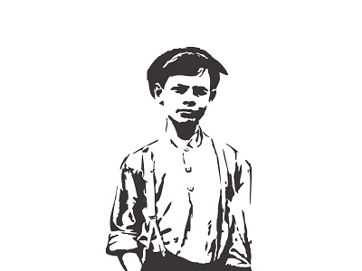 19th Century Working Boy black white boy illustration single color