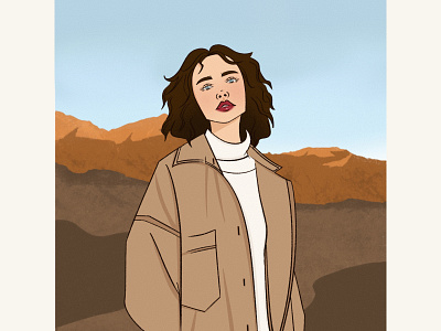 Rest at nature autumn graphic design illustration procreate the mountains woman in coat women