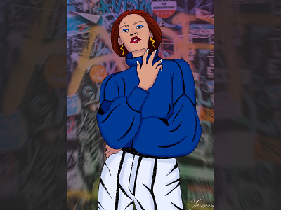 Graffiti photoshoot asian beauty blue fashion graffiti graphic design illustration jeans photoshoot procreate sweater wall women