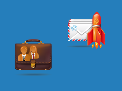 Business Client blue icon letter portfolio rocket