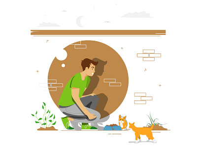 The man feeds his cat art artwork cats character flat illustration illustrator simple character simple design vector website