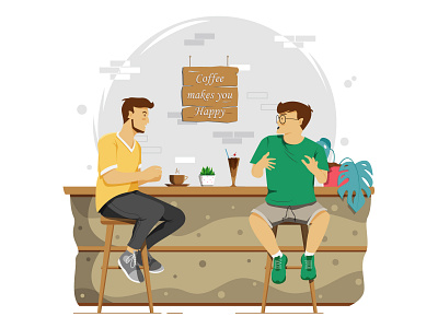 Telling stories at the cafe art artwork cafe character coffee coffee shop drink coffee flat illustration illustrator simple design telling stories vector web