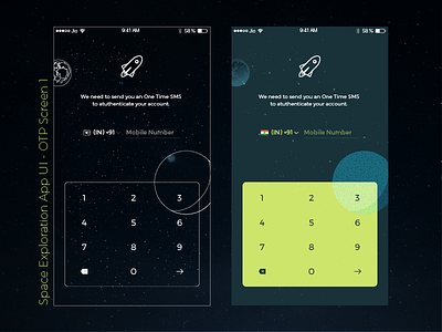 Space Exploration App UI - OTP Screen 1/3 android app celestial flat ios iphone keyboard mobile otp screen space ui