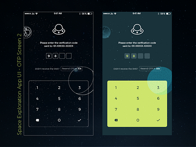 Space Exploration App UI - OTP Screen 2/3 android app celestial flat ios iphone keyboard mobile otp screen space ui