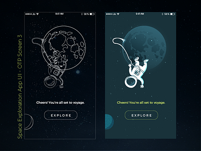 Space Exploration App UI - OTP Screen 3/3 2d android app dribbble flat ios mobile mobile app otp screen space ui