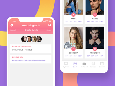 View Shortlist and Create Bundle - Mobile App for Fashion android bundle cards fashion ios mobile mobile screen models ui ui ux ux