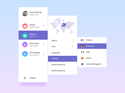 Region/Location Selection - Dashboard Panel animation clean colors dashboard gradients location menu minimal presentation principle