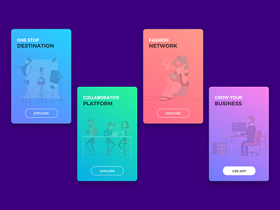 User Onboarding Screens - Fashion Agency App animation clean fashion gradients ios app mobile onboarding parallax ui animation user